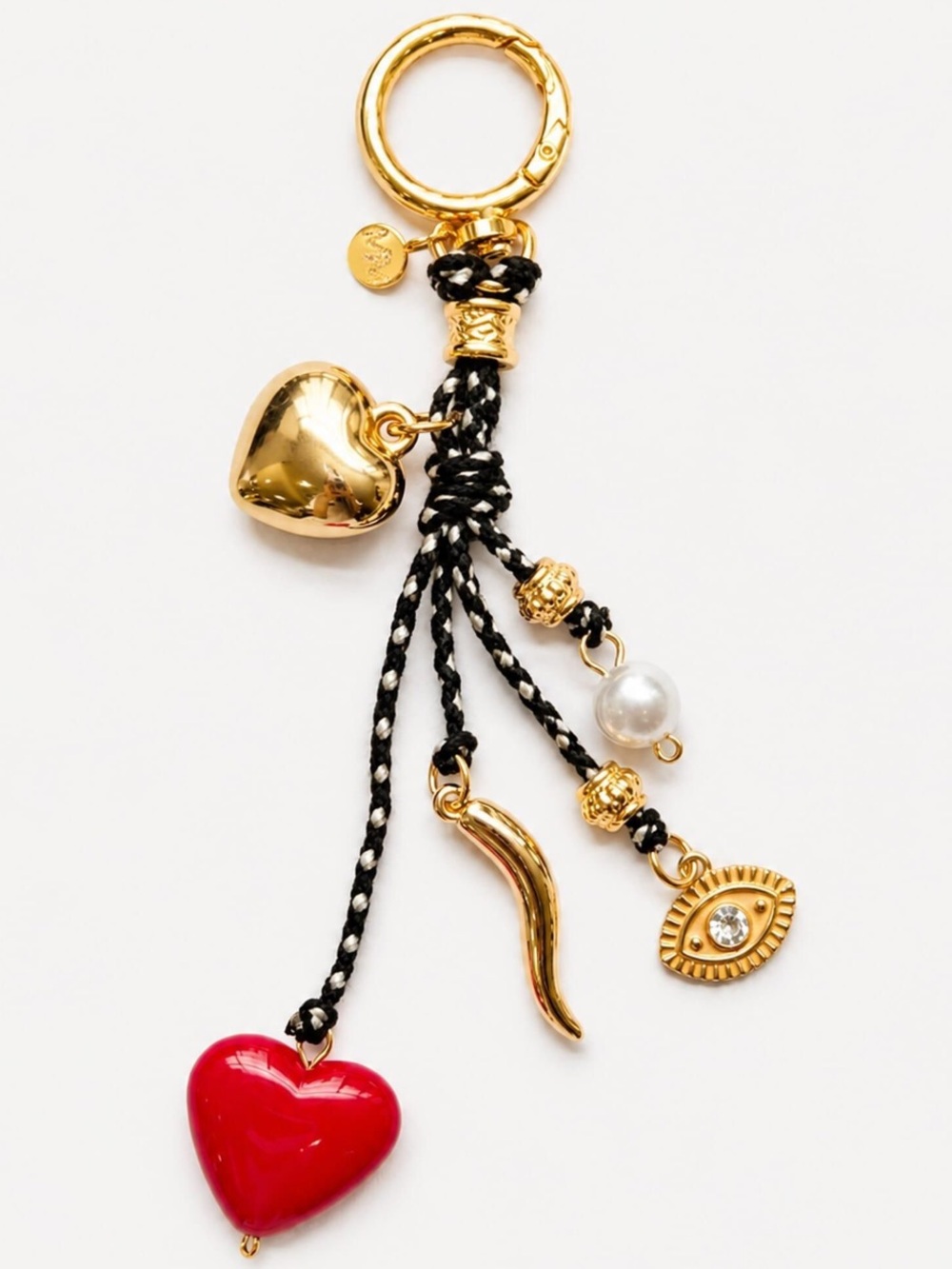 Gold-Tone Heart & Charm Drop Keychain/ Bag Charm NWOT